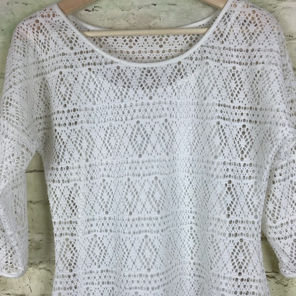 Express Laser Cut Mesh Dress Size Medium White - Picture 2 of 8